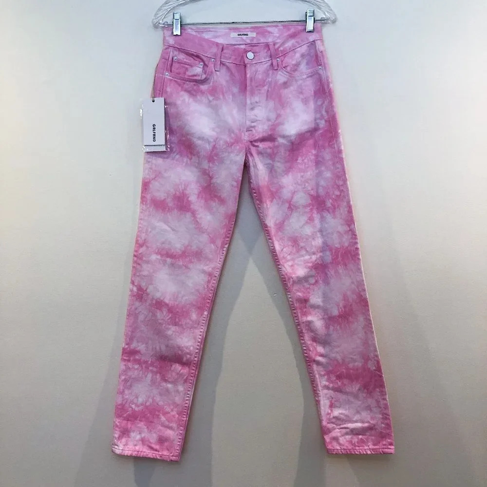 NEW GRLFRND Denim Helena Pink High Waist Tie Dye Straight Leg Jeans Women's 26 - Picture 2 of 10